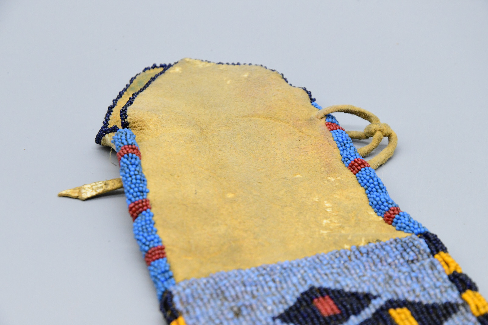 1890 Rare Arapaho Woman's Indian Society Tobacco Beaded Leather Bag 17"