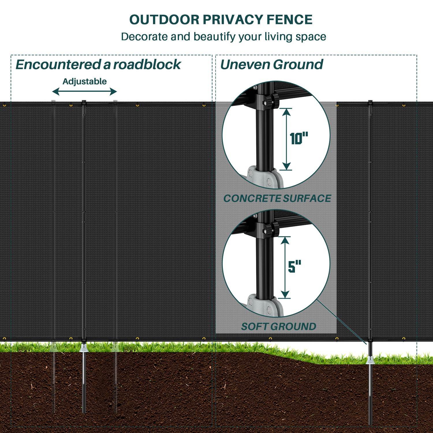 Outdoor Fence Privacy Screen Freestanding with Iron Poles Temporary Dog Fencing