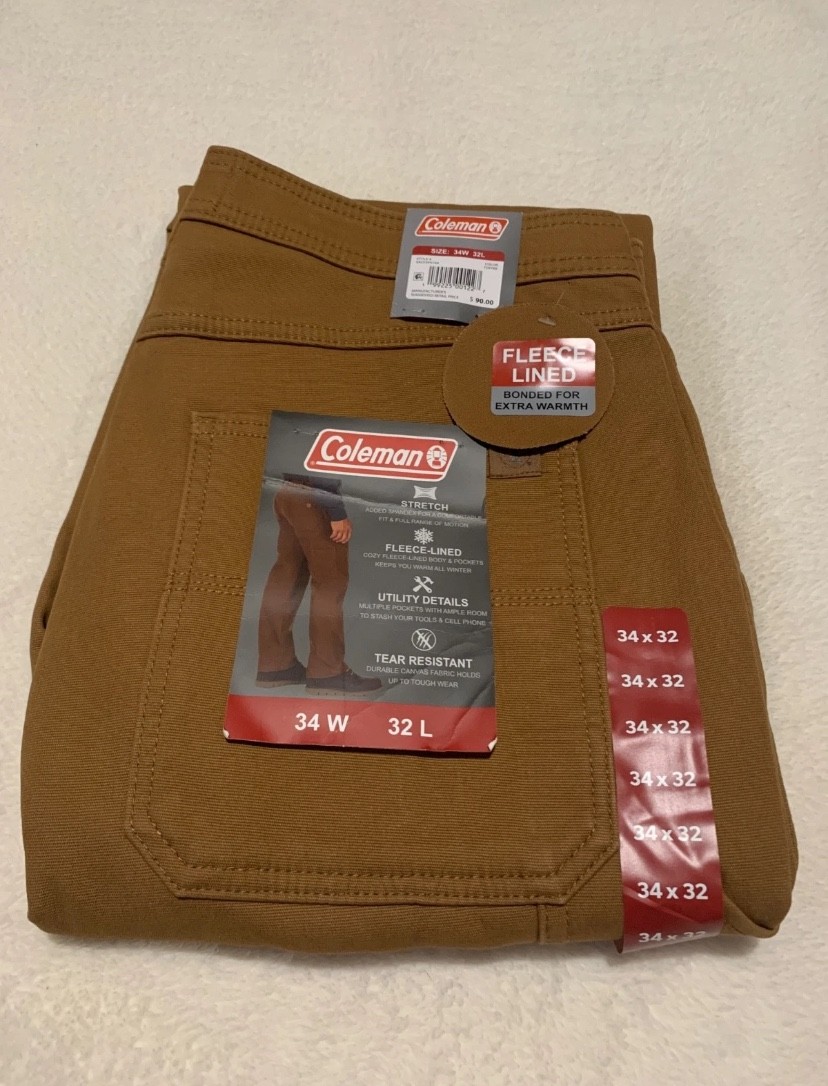 Coleman Men's Carpenter Fleece Lined Pants Choose SZ & Color Toffee, Green, Grey