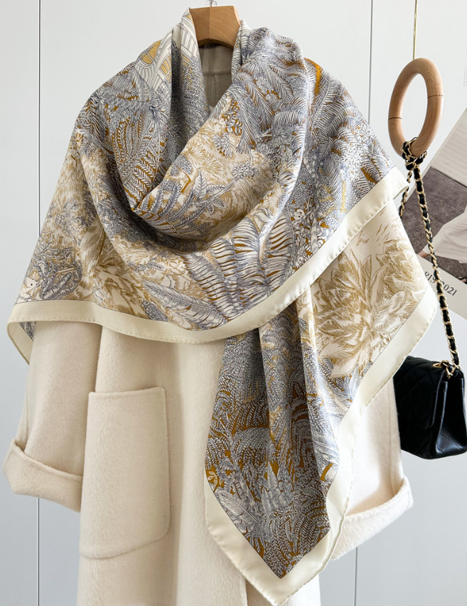 70% Cashmere 30% Silk Neckerchief rainforest Print Scarf 53'' Shawl Bandana Wrap