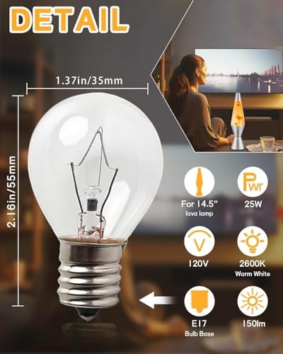 Lava Lamp Bulb 25 Watt, S11 E17 Base 120 Volt The Lava Original S11-25w