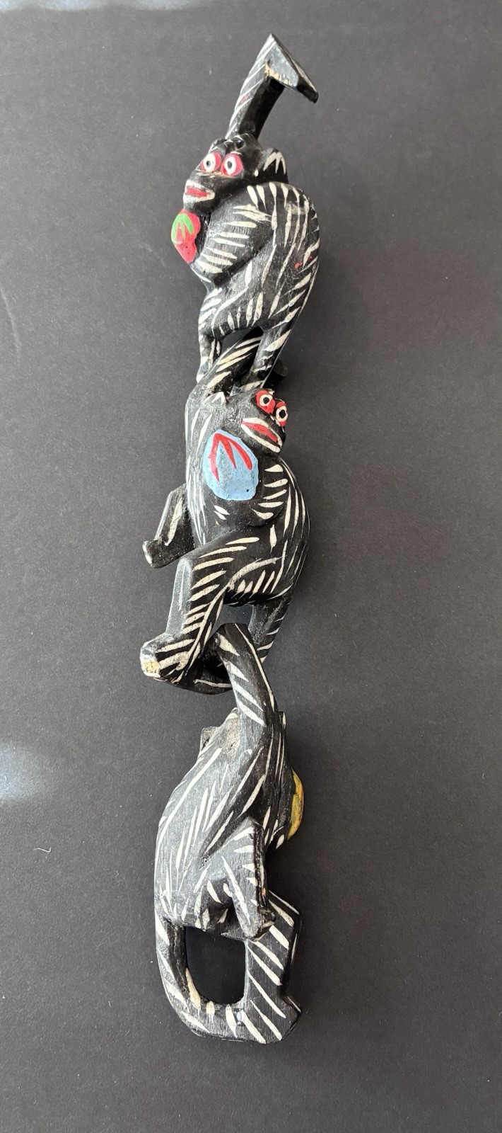 Vintage Hand Painted Wood Carved Hanging Monkeys Folk Art