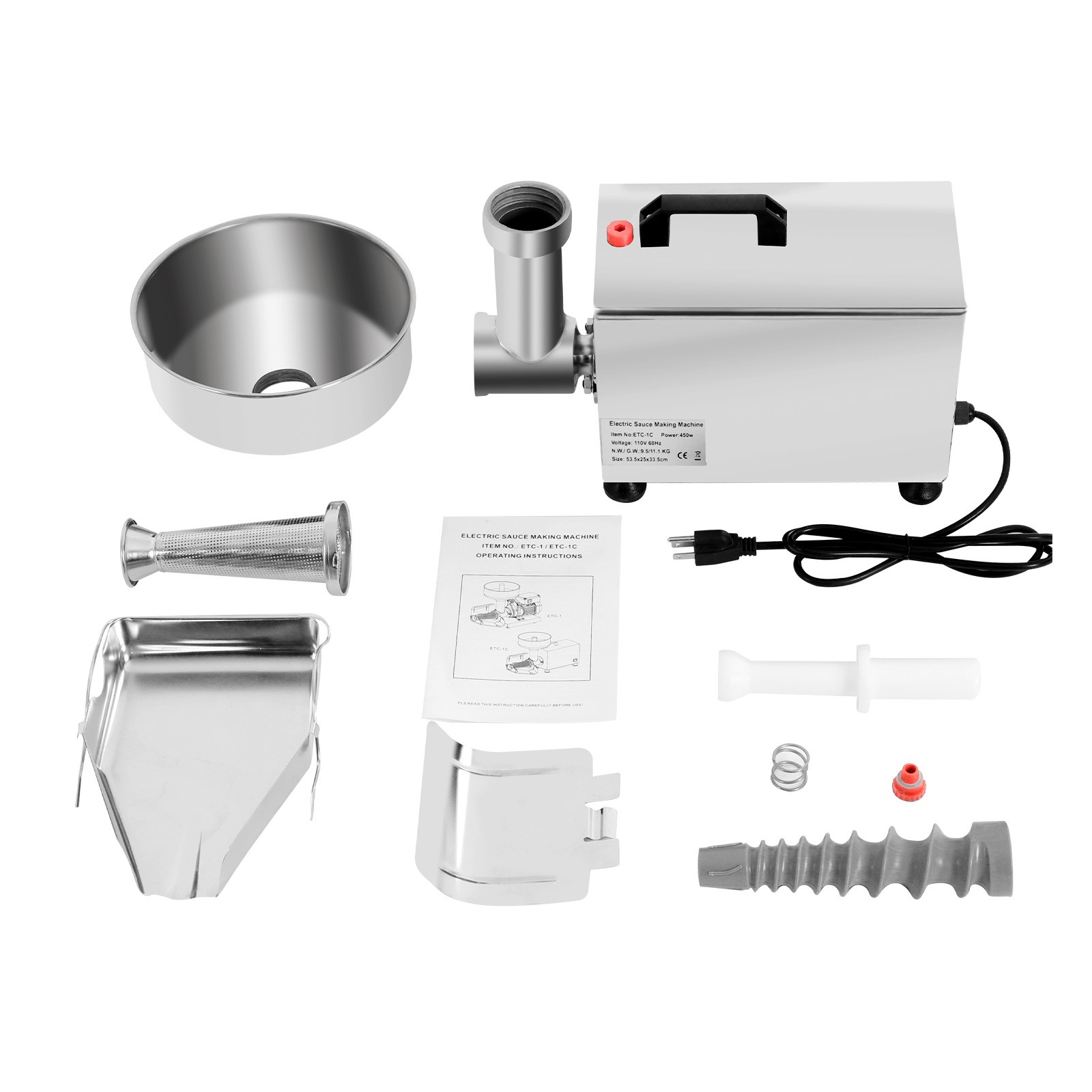 110V Electric Tomato Strainer, 450W Stainless Steel Tomato Press and Strainer