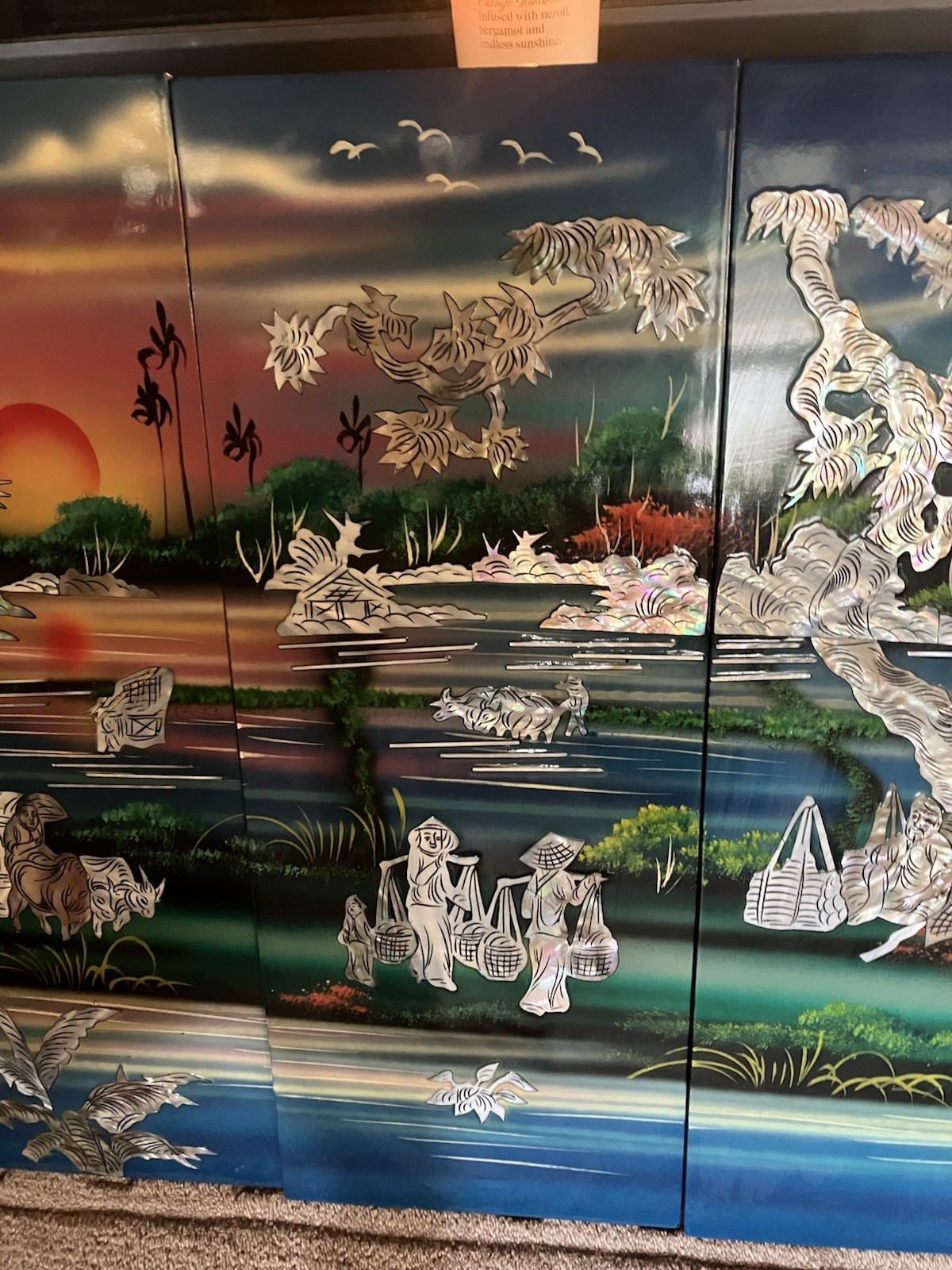 4-panel Handcrafted Vietnamese Lacquer And Mother Of Pearl Inlay Wall Art: 19X30