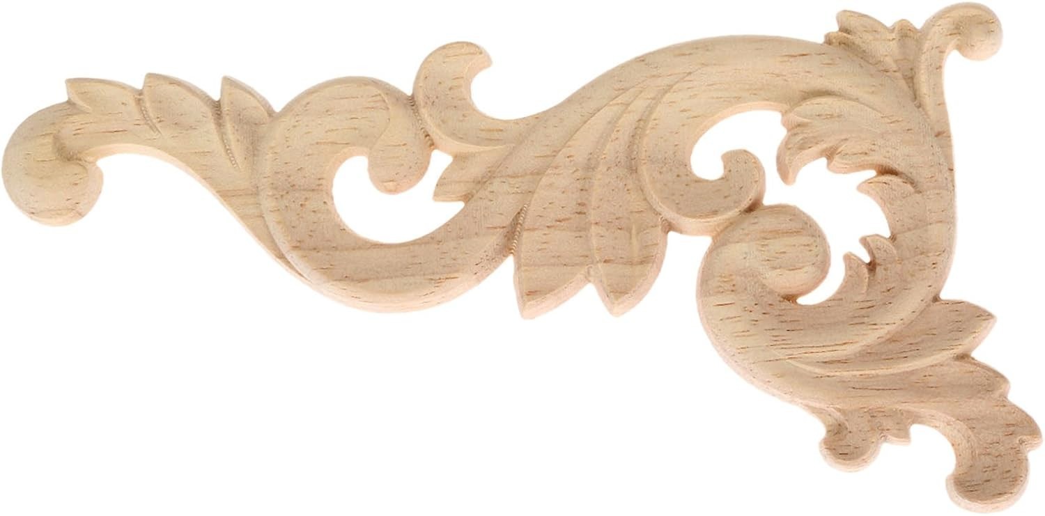 Intricate Oak Wood Carvings Onlays - Unpainted Decorative Corner Plaques Set