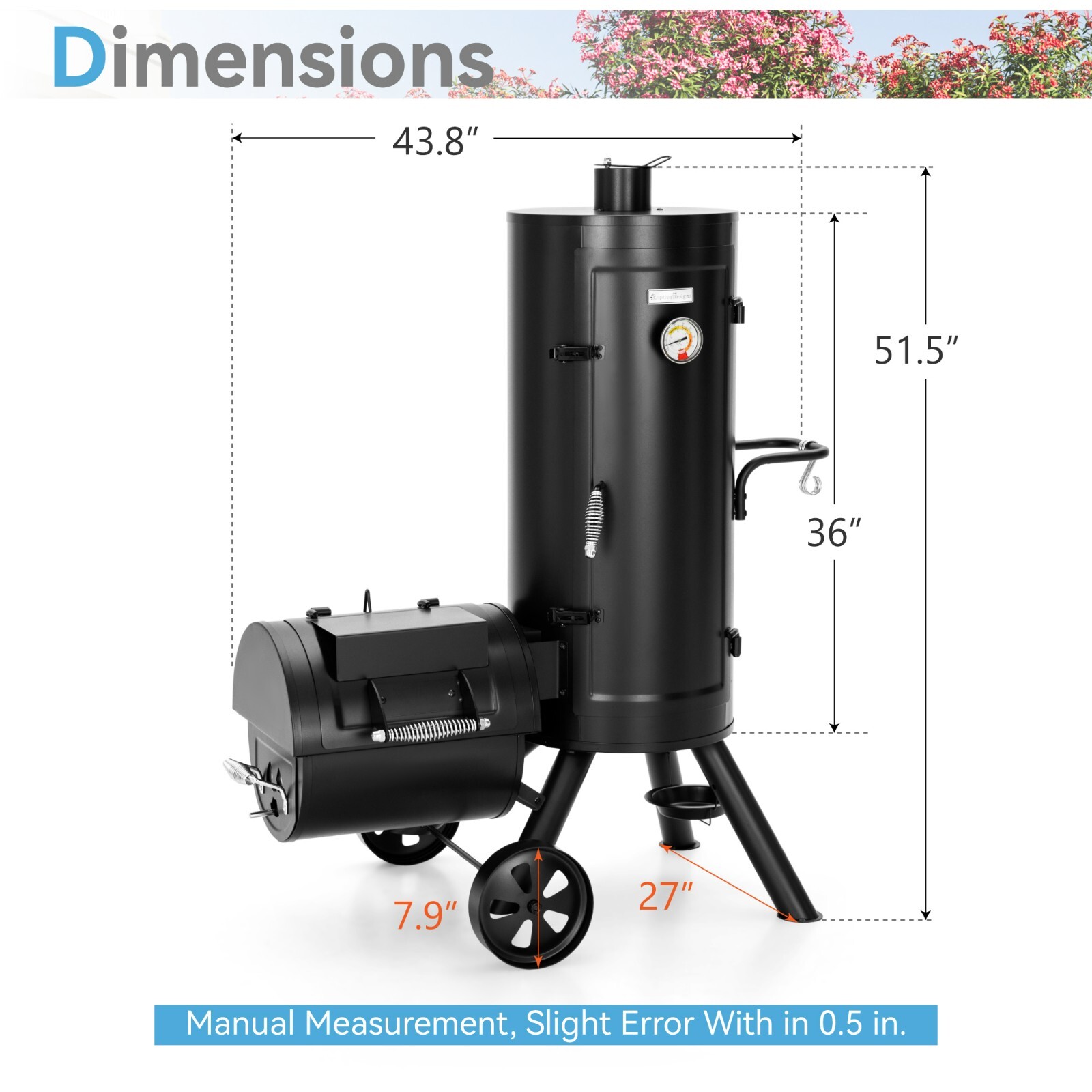 Outdoor BBQ Gill Vertical Offset Charcoal Smoker & Grill Extra Large Heavy-Duty