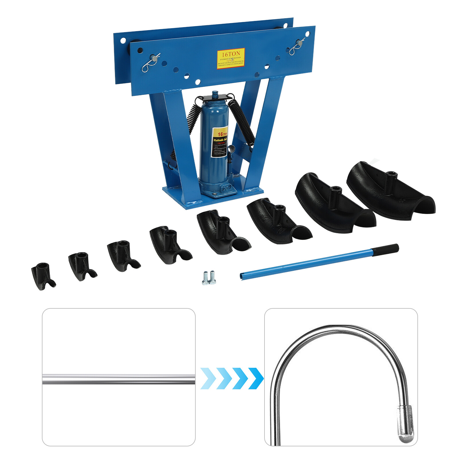 16 Ton Pipe Bender Manual Hydraulic Piping Bending Exhaust Tube Fabric w/8 Dies