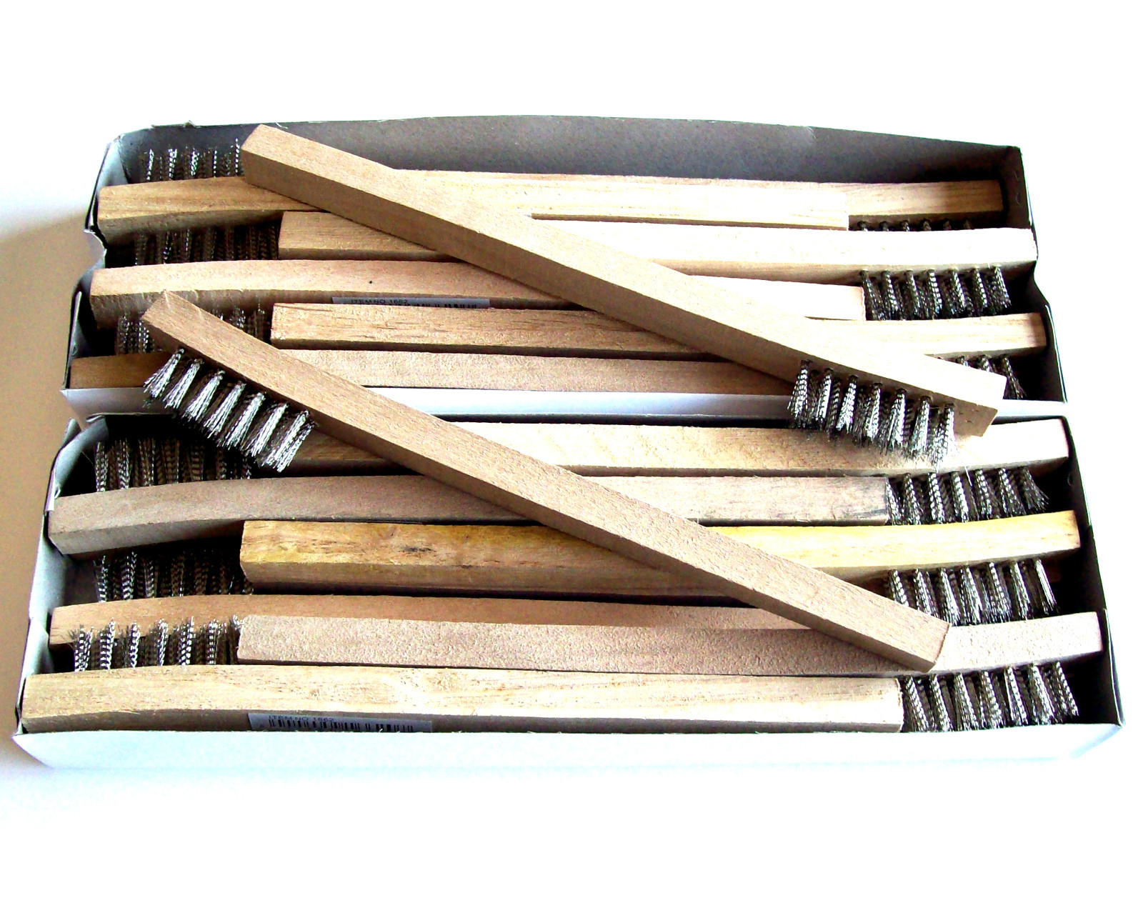 24 STAINLESS STEEL 8" WIRE BRUSH TOOTH BRUSHES WOOD HANDLE