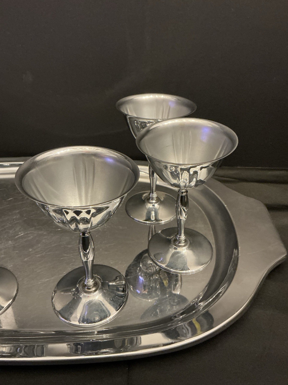 MCM STAINESS CHROME COOCKTAIL SET MARTINI SHAKER, TRAY, CUPS