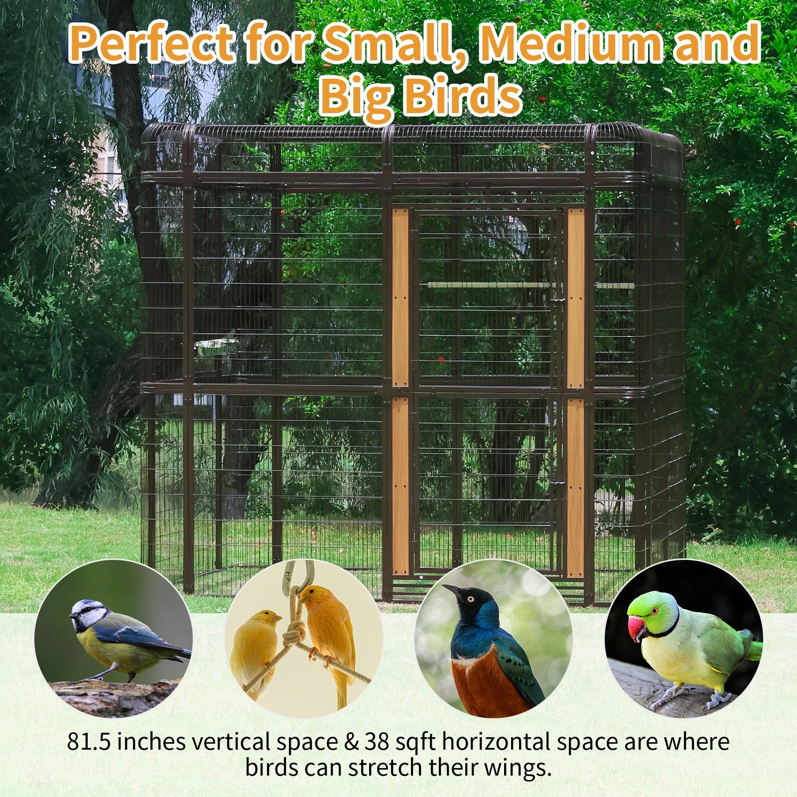 7.2ft Large Walk-In Bird Cage for Parrots Heavy Duty Metal HugeAviary with Stand
