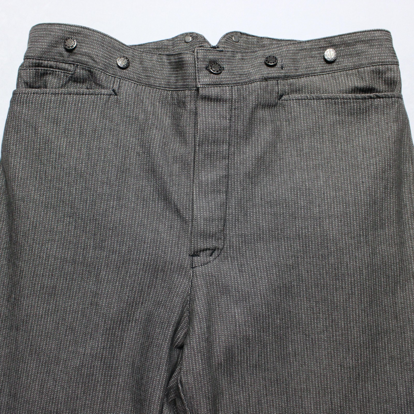 WahMaker Frontier Clothing Warm Gray Striped Cotton Cinch-Back Trousers 40x37.5