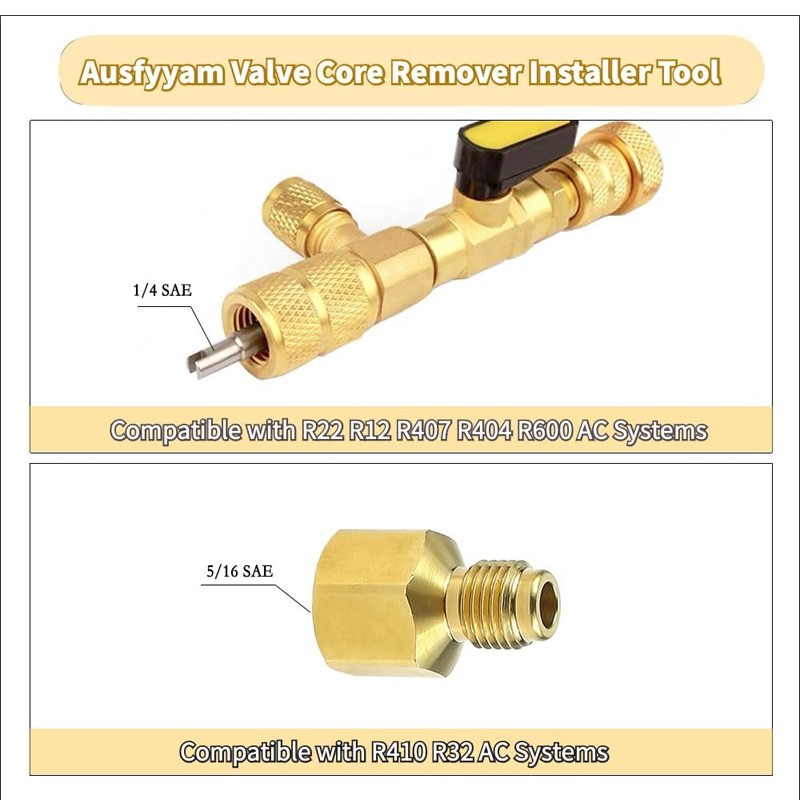 HVAC Wrench Tool AC Schrader Valve Core Remover Set 1/4 and 5/16 Port Installer