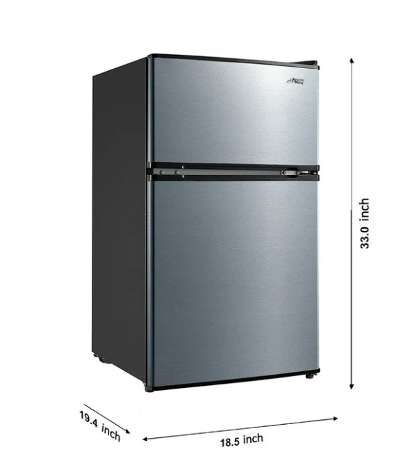 3.2 Cu ft Two Door Mini Fridge with Freezer, Stainless Steel, Energy Efficient