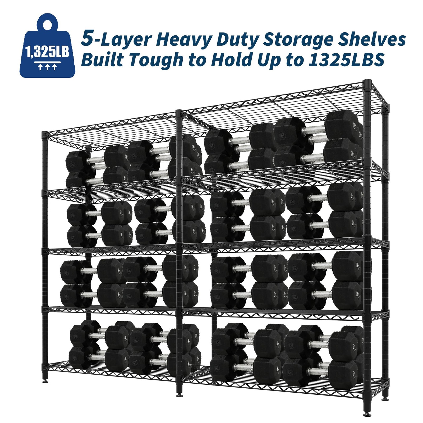 Heavy Duty 5-Tier Metal Wire Storage Rack Adjustable Industrial Shelving