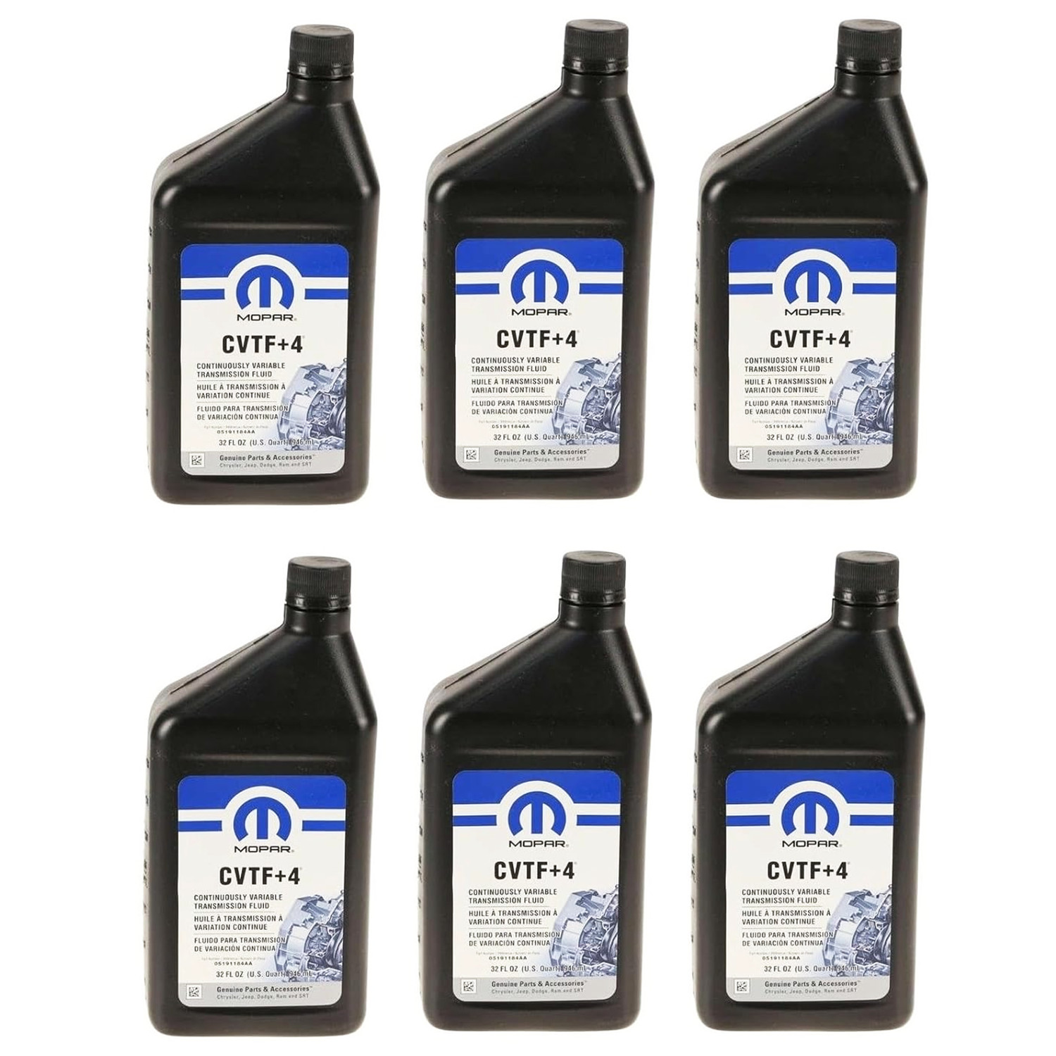Mopar CVTF+4 Transmission Fluid Chrysler Jeep Dodge 5191184AB CVT - 6 Quarts