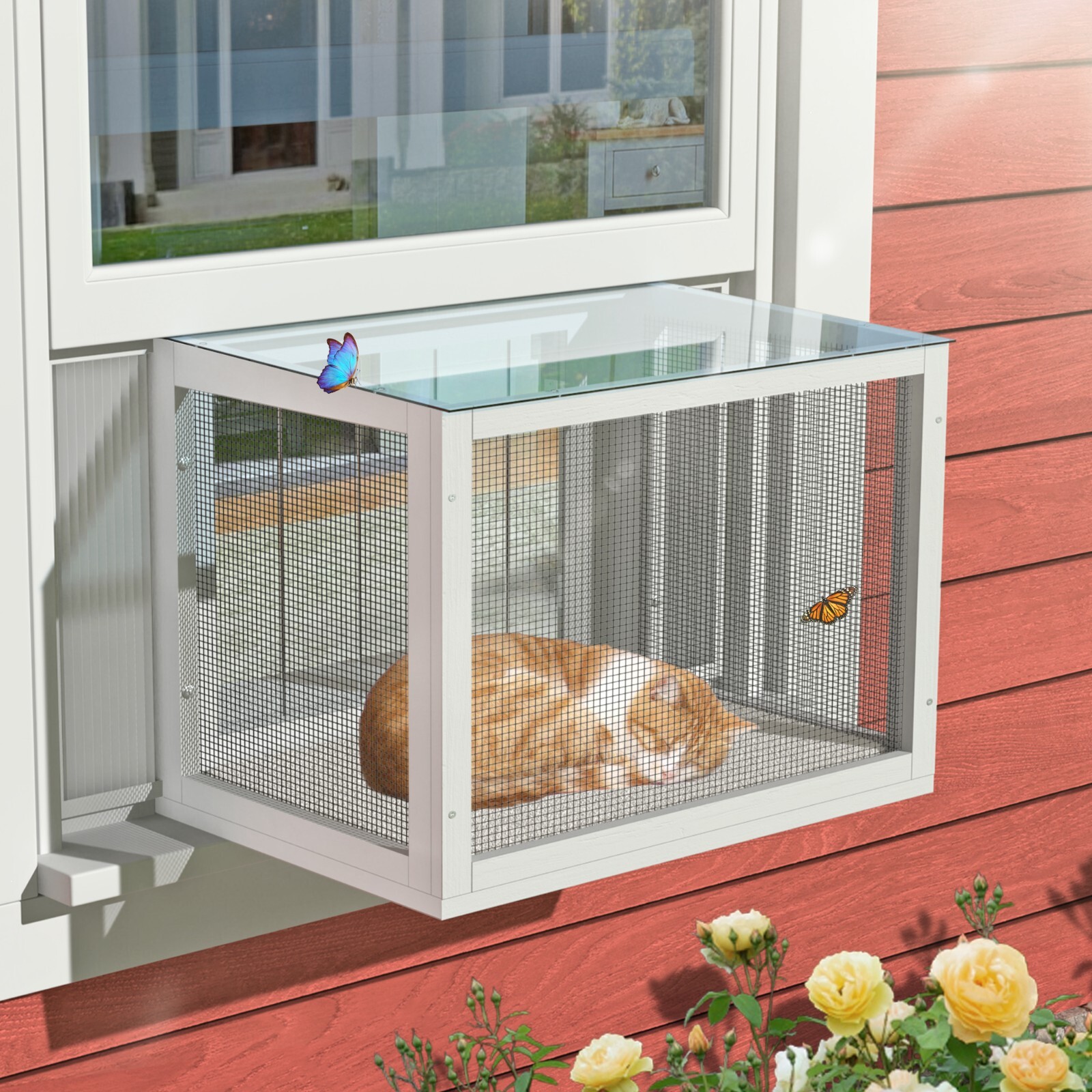 Deluxe Universal Cat Window Box, Waterproof Window Catio Perch Cat Bed