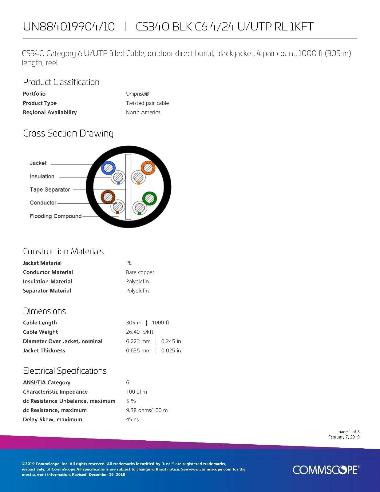 CS340 100'FT Cat6 Gel Outdoor Direct Burial USA Cable Ethernet network Copper