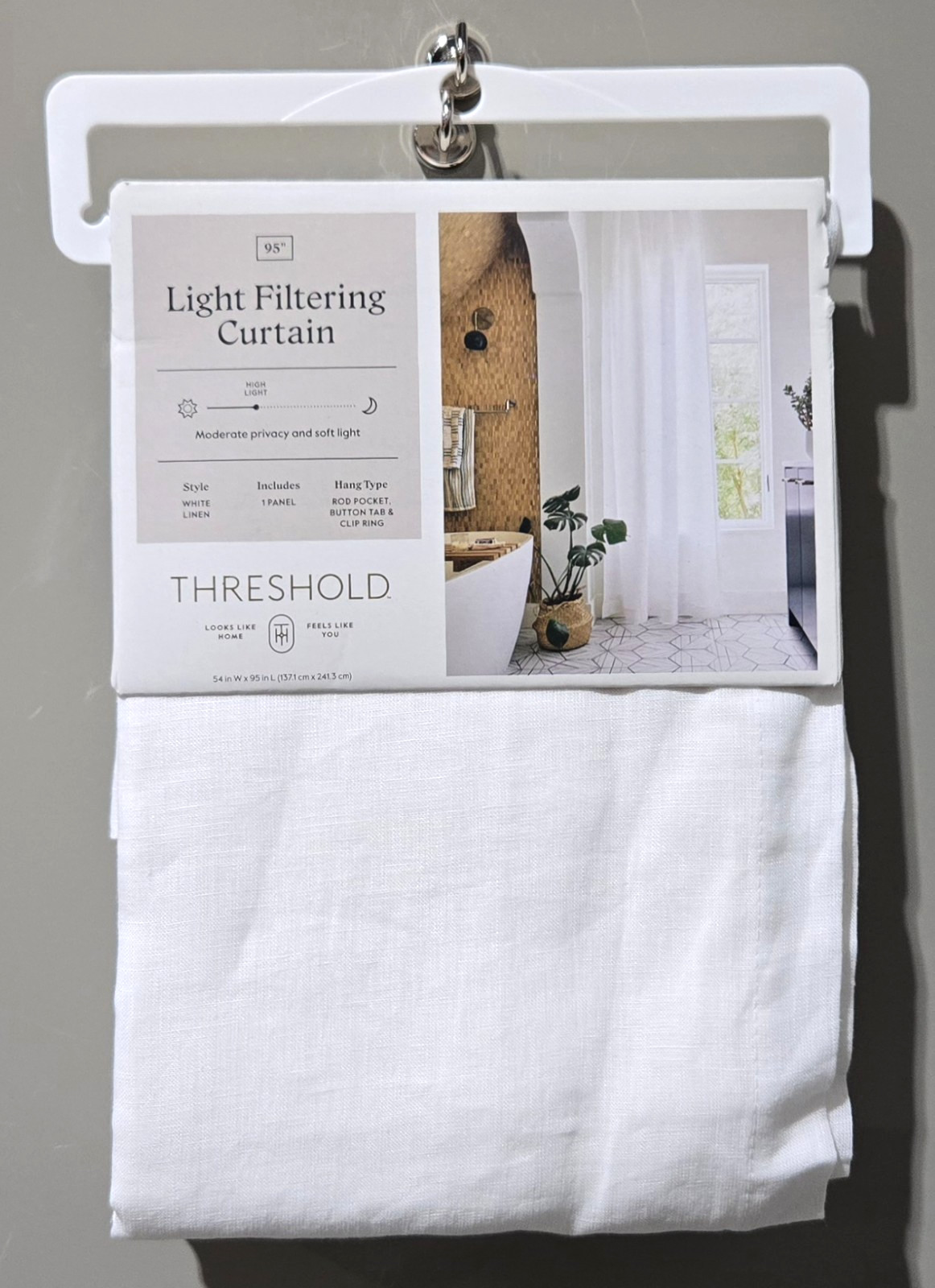 Threshold Light Filtering 100% Linen Single White Curtain Panel 54" x 95"