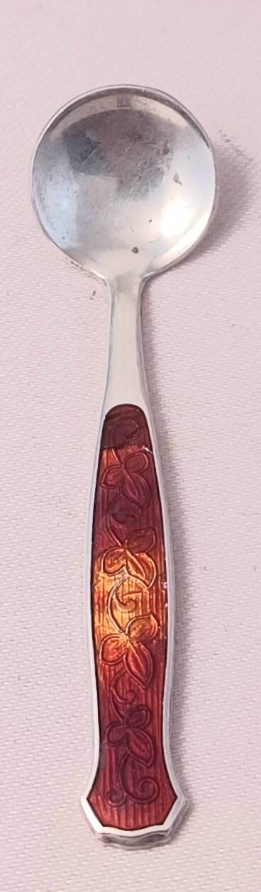 Meka Denmark Sterling & Red Enamel Salt Spoon As IS