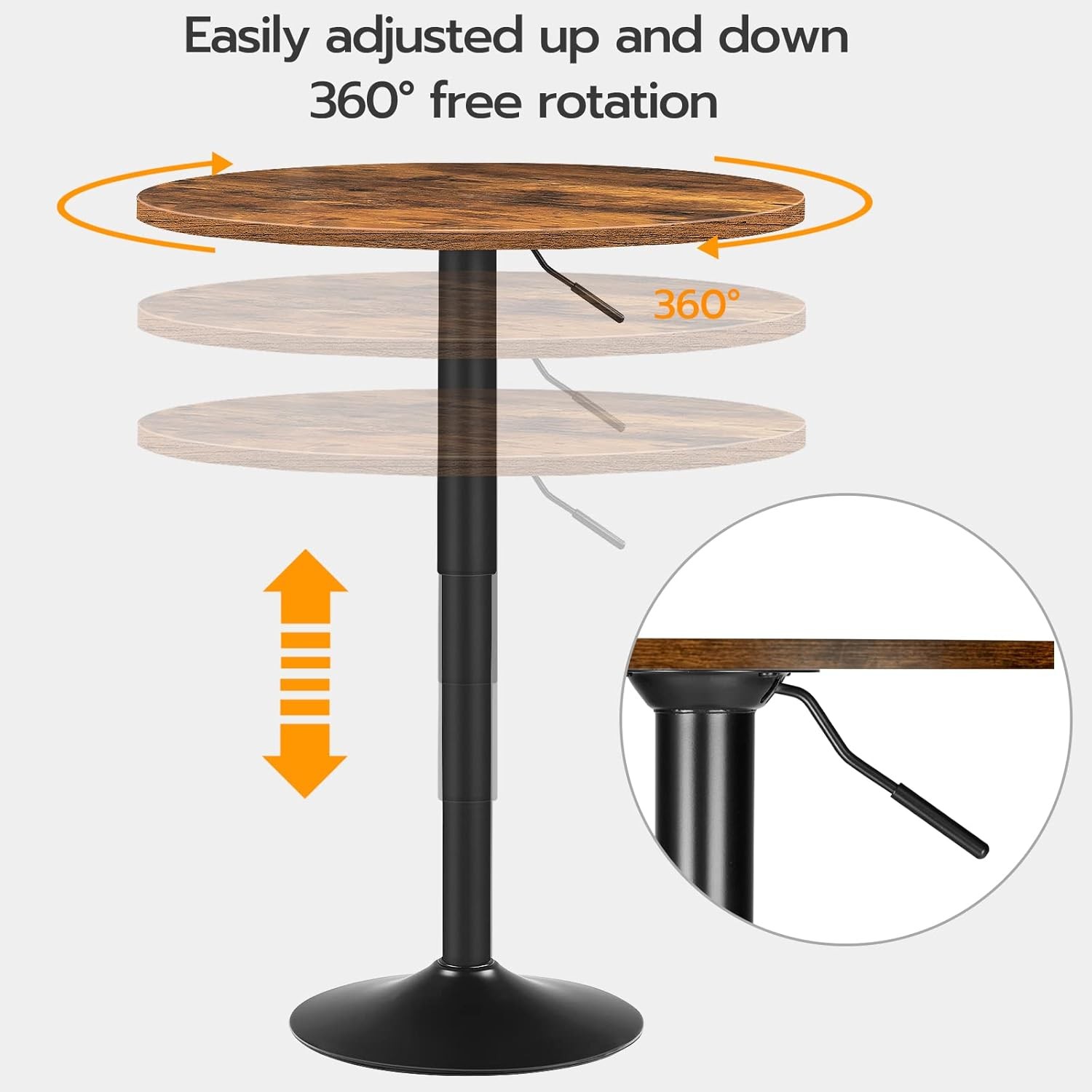 HOOBRO Bar Table Height-Adjustable Pub Table Suitable for Small Space Brown