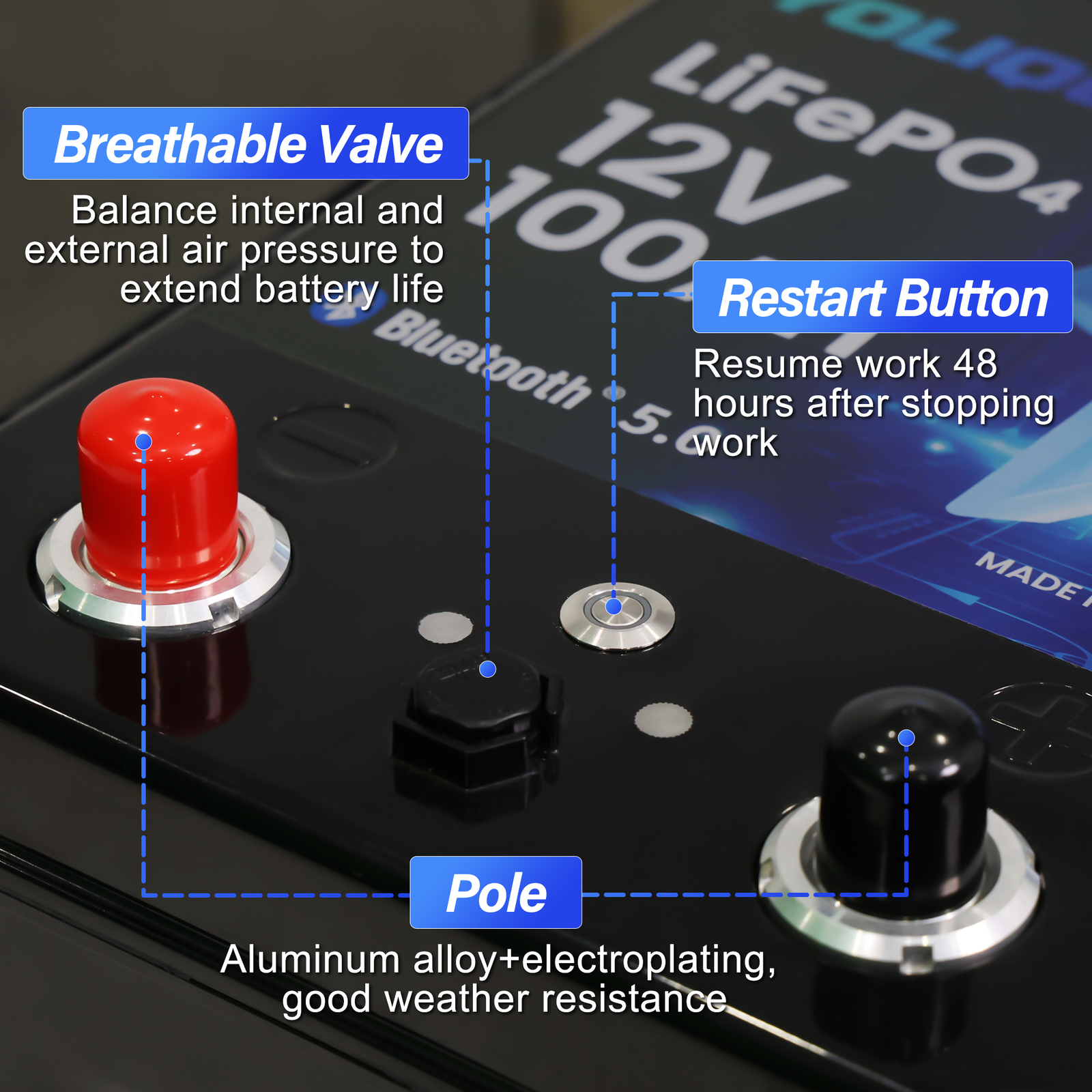 12V 100Ah Bluetooth LiFePO4 Lithium Battery,Self-Heating And Low-Temp Protection