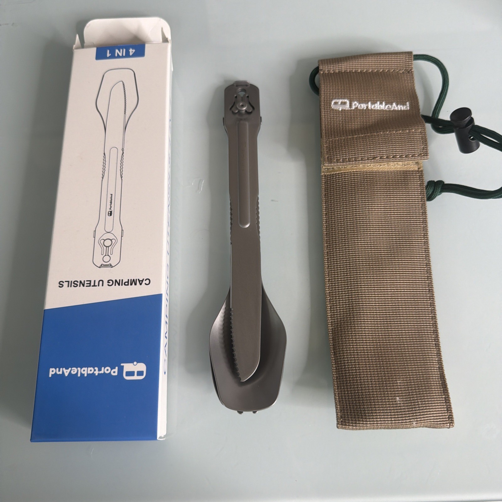 4in1 Camping Utensil Set Spoon Spork Knife Tongs Stainless Steel Multi Tool For