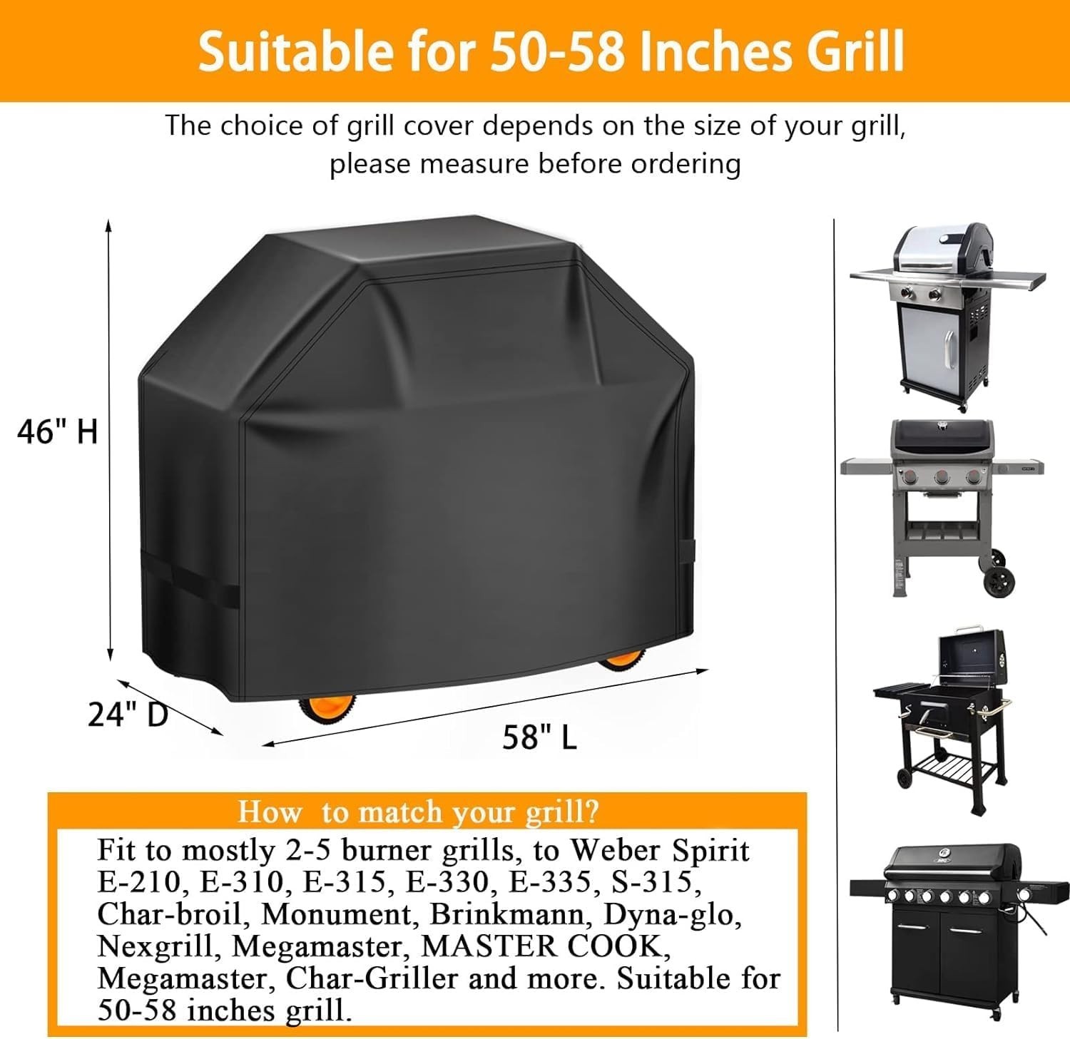 BBQ Gas Grill Cover Barbecue Waterproof Outdoor Heavy Duty UV Protection 57 Inch