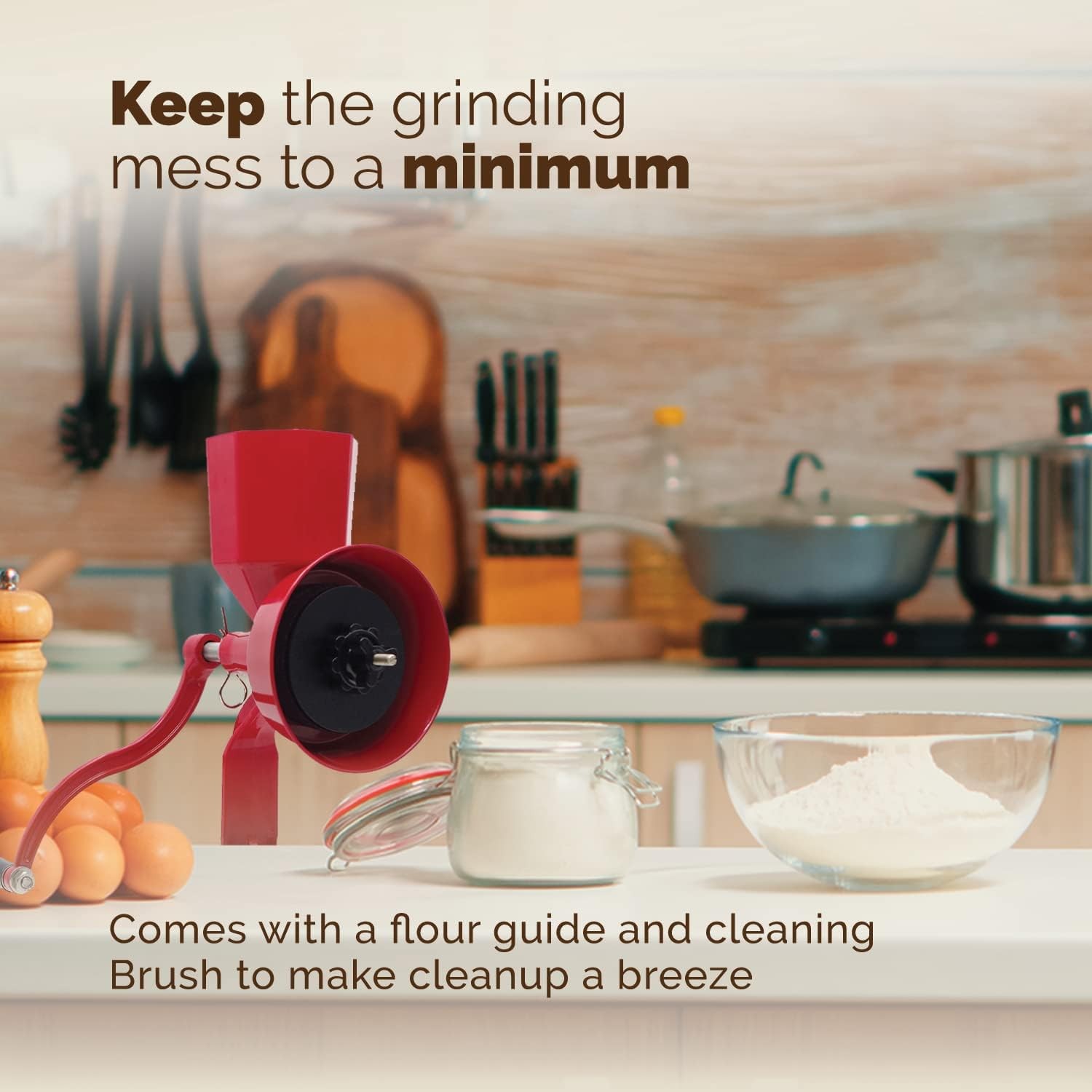 WONDERMILL Hand Grain Mill Red Wonder Junior Deluxe-Grain Mill and Grain Grinder