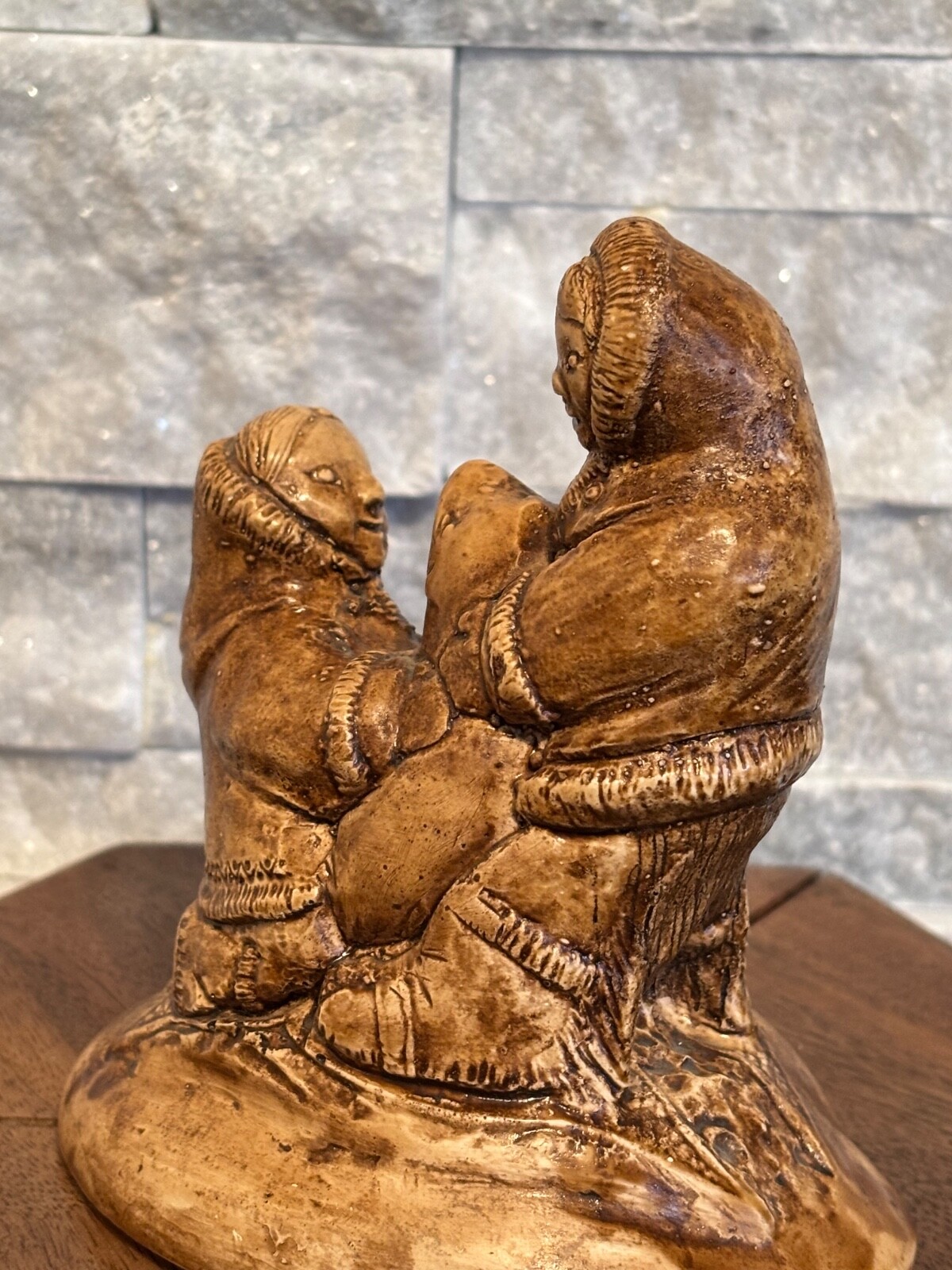 Wolf Eskimo Inuit Couple With Seal Pup Sculpture Made In Canada