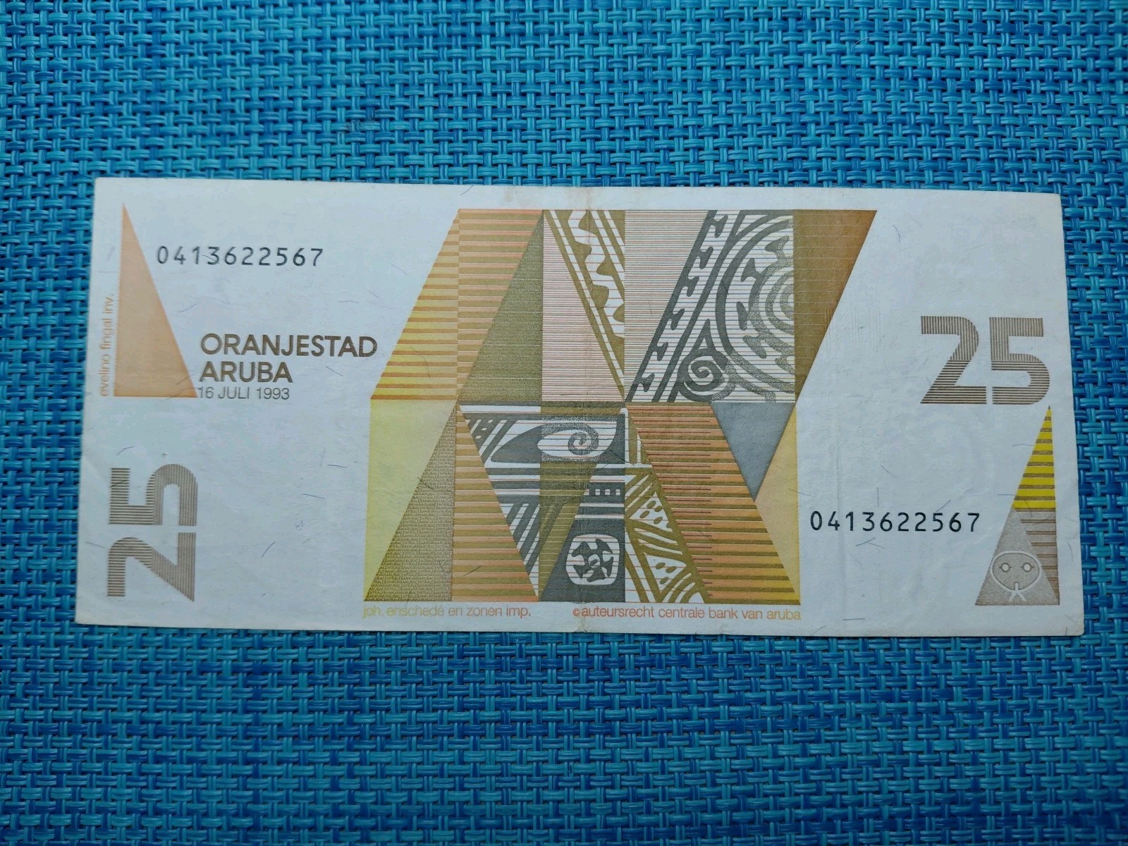 🇦🇼 Aruba 25 florin P-12 16 July 1993 vf banknotes 031426-14