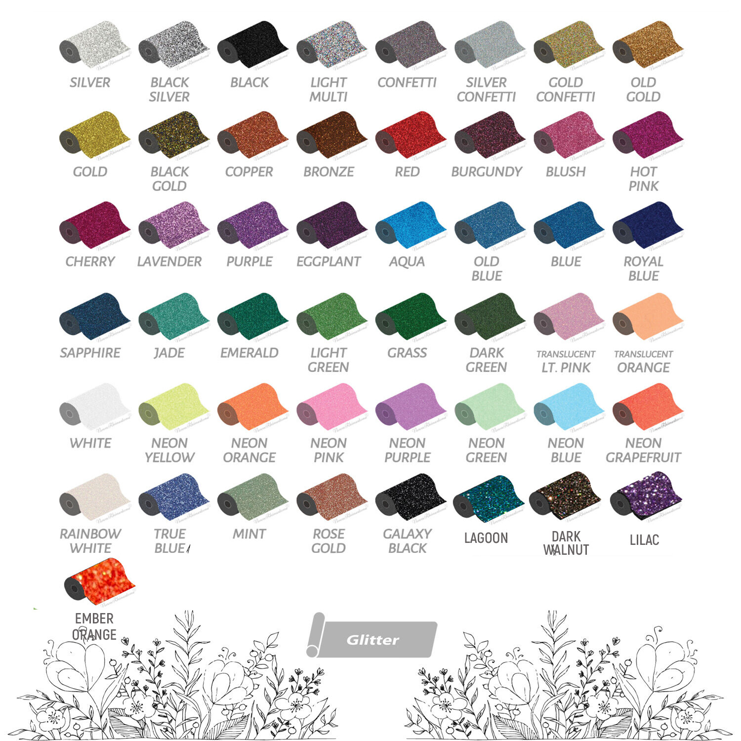 Siser Glitter IRON-ON Heat Transfer Vinyl 9"X 3.5", 12"x 1, 5 , 10 and 25 Yd