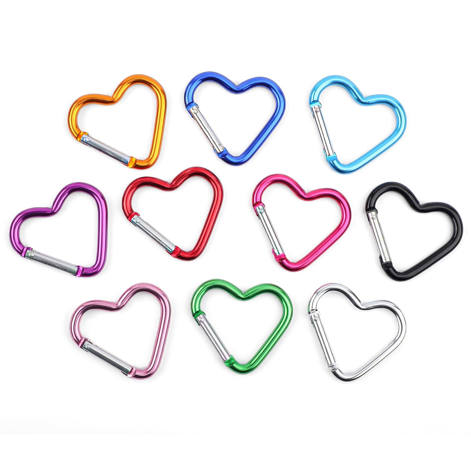 10pcs Heart Shaped Carabiner, Aluminium Alloy Cute Carabiner Clip Snap Hook K...
