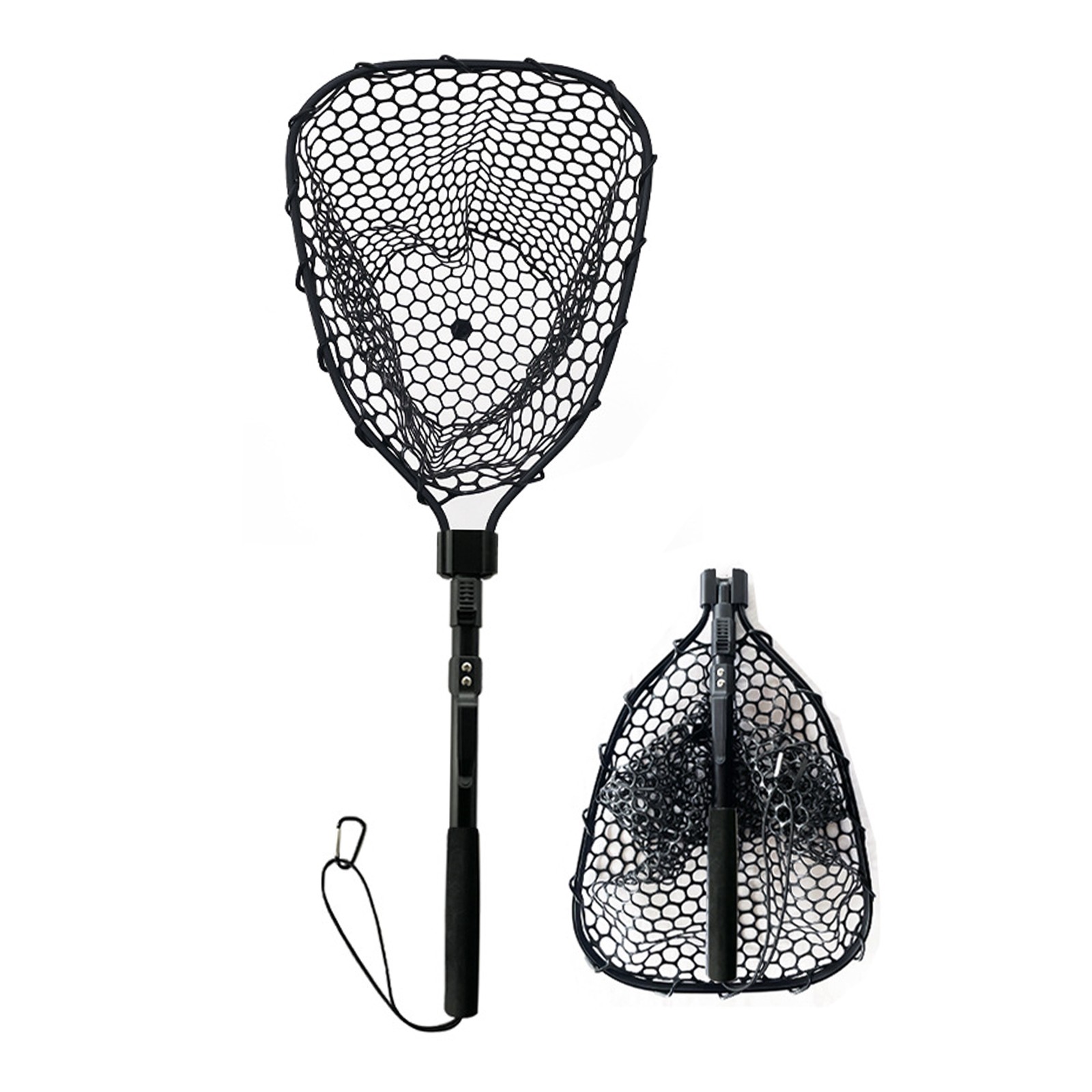 Folding Fly Fishing Landing Net Rubber Safe Catch Release Silicone Fish Nets