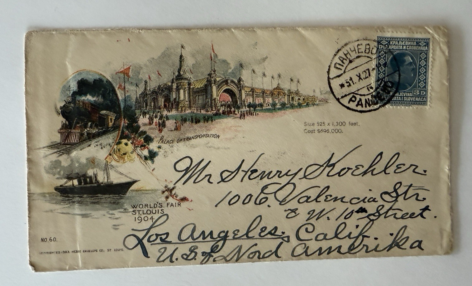 1904 World's Fair St. Louis Palace of Transportation Hesse Serbia Postal Cover