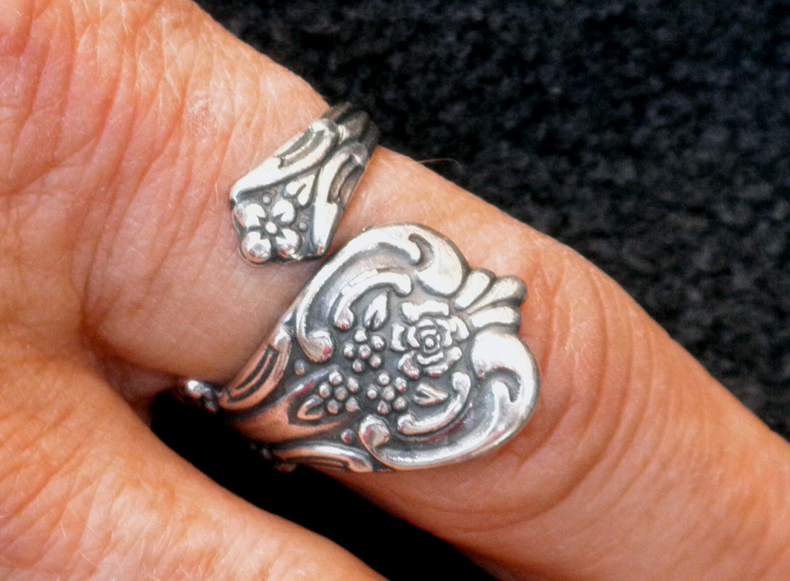 #4219 ANTIQUED STERLING SILVER PLATED ADJUSTABLE SPOON RING