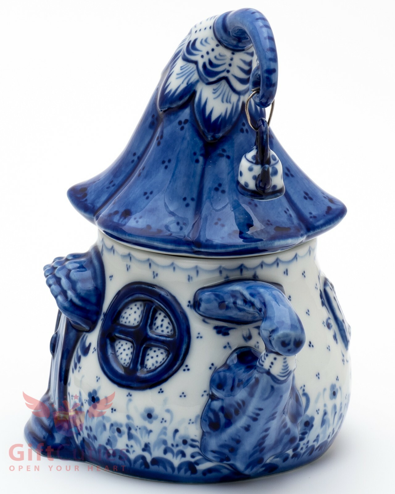 Porcelain Gzhel teapot in shape of a house souvenir handmade Гжель