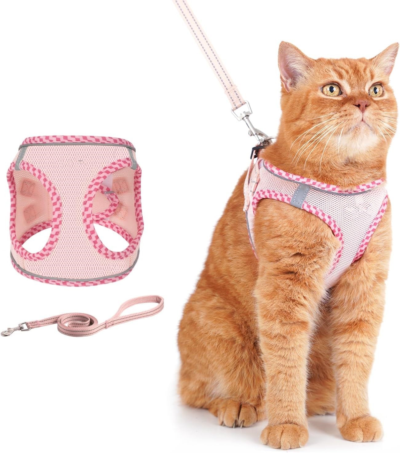 Cat Harness and Leash Set, Escape Proof Kitten Harness (Pink,Chest:14"-15.5")