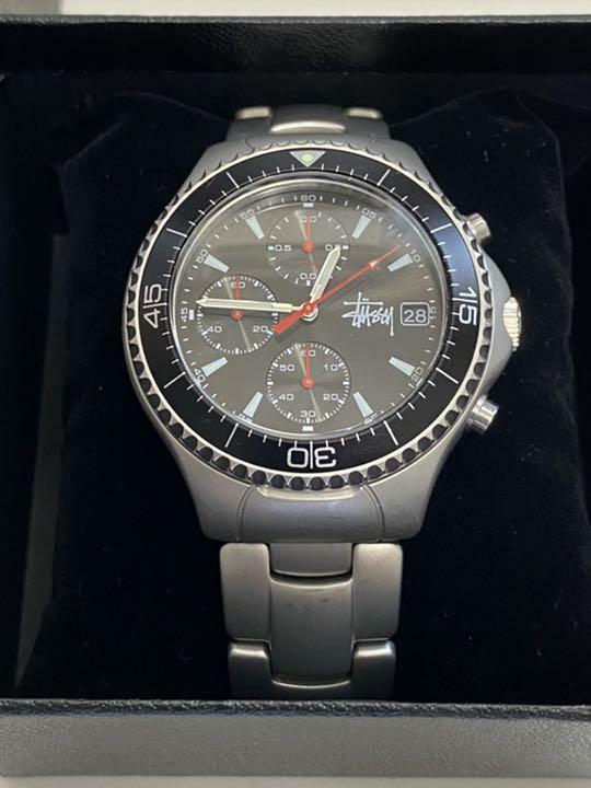 Used STUSSY Tour Master Silver Wrist Watch Metal Band with Tracking