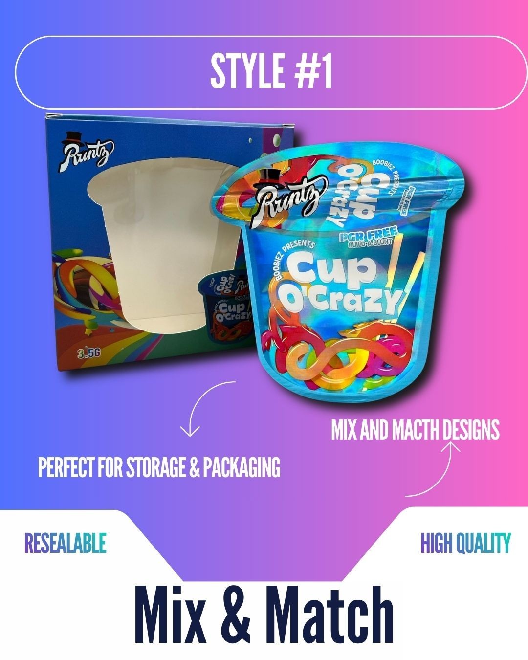 Resealable Mylar Bags 3.5g w/ Display Box | Smell Proof Packaging 12-128 Pack