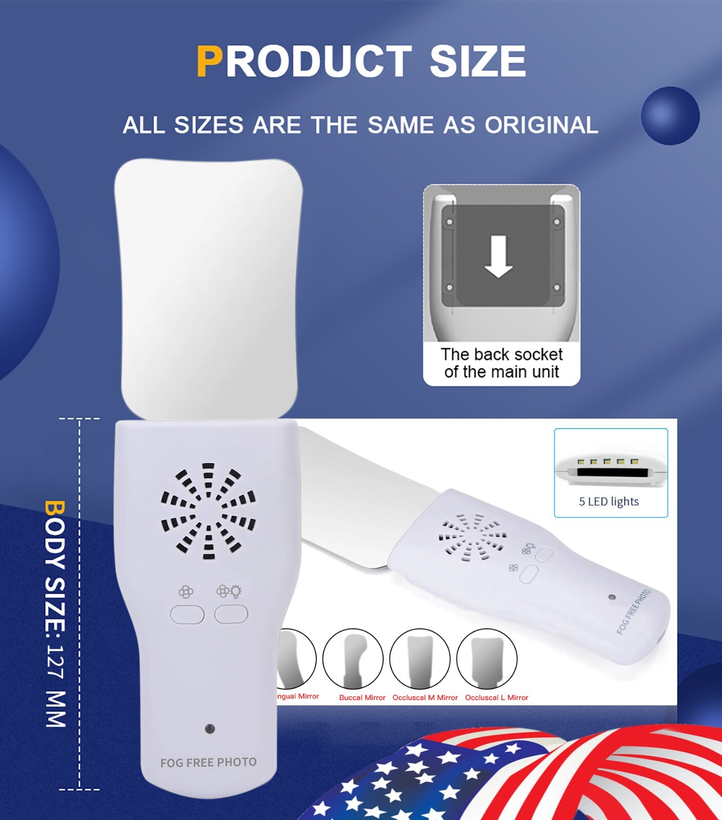 Dental Occlusal Mirror Fog Free LED Intra Oral Photo System Mirror Anti-Fog 4K