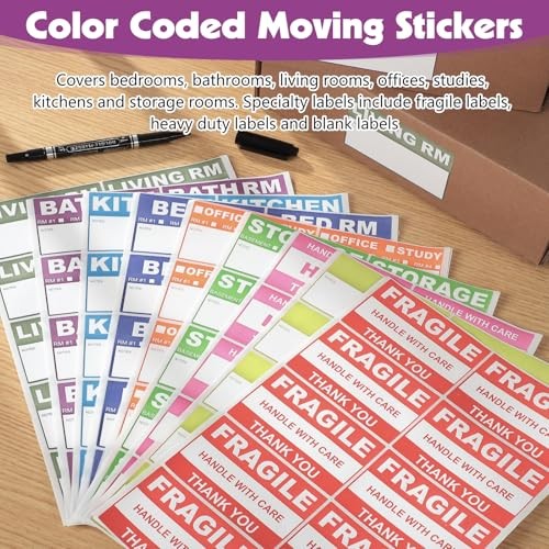 Count Removable Home Moving Labels, 3.4 x 2 inches 9 Color Coded Moving 400
