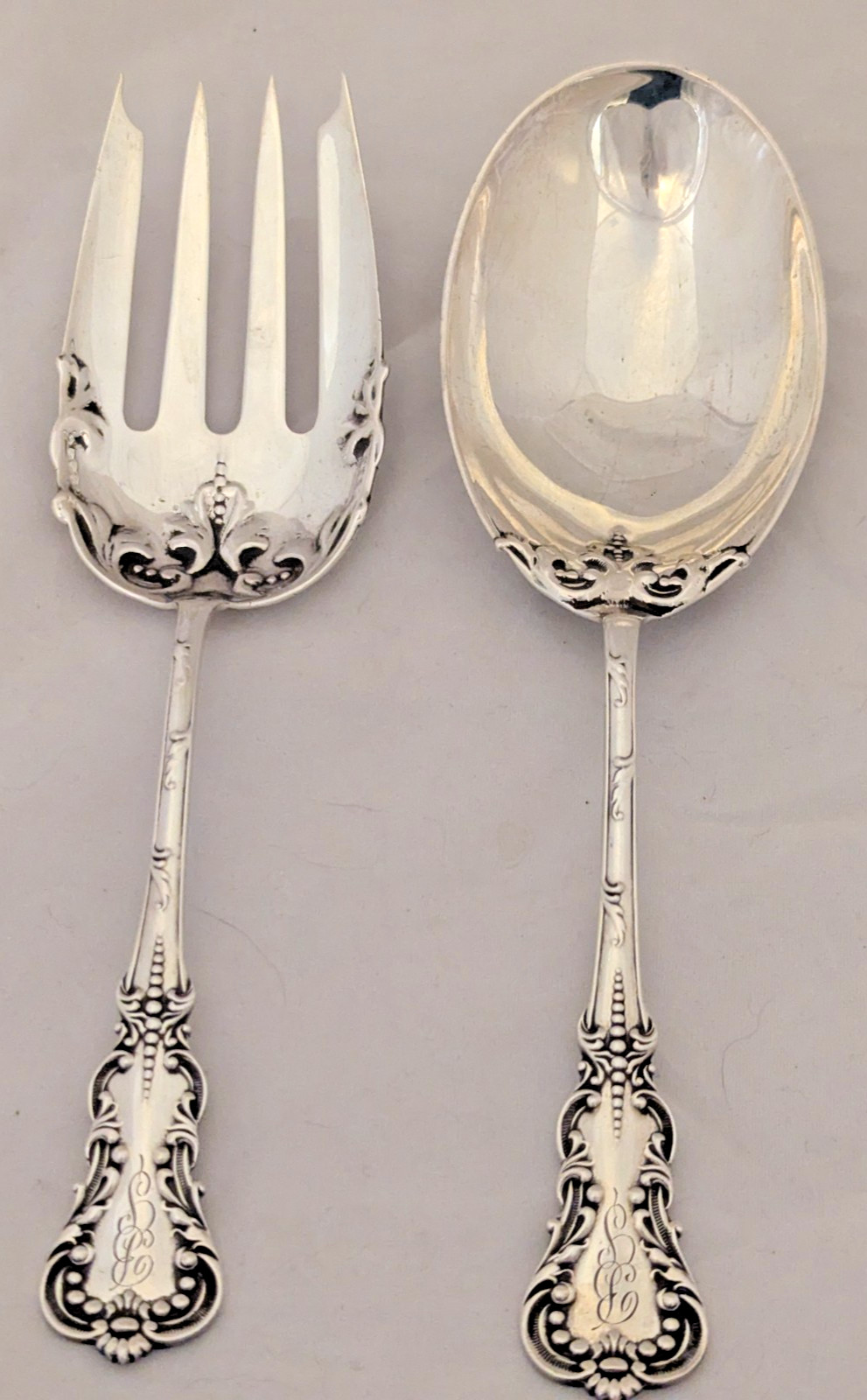 H.H. Curtis & Co Sterling Silver Salad Serving Set Fork & Spoon 8-1/2"Long 113g