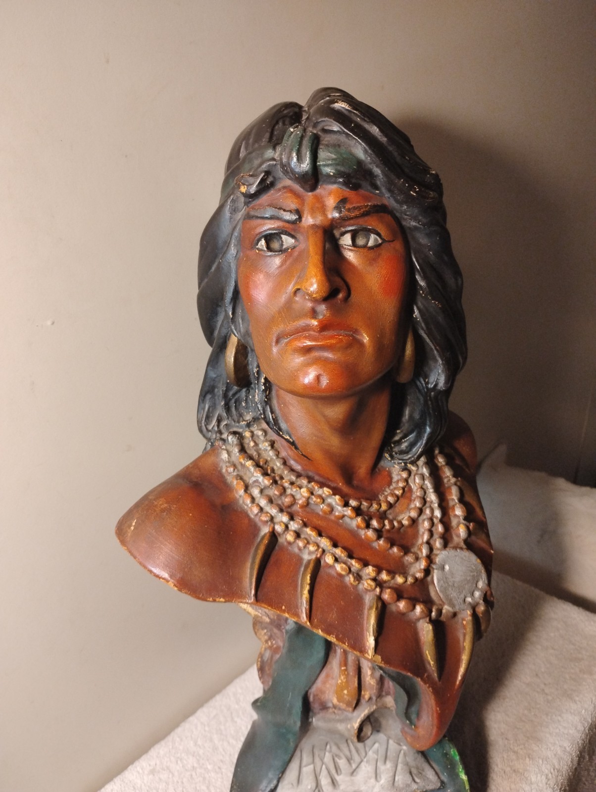 Vtg Hiawatha Native American Chalkware Bust Figure Cigar Store Statue SUPERB 21"