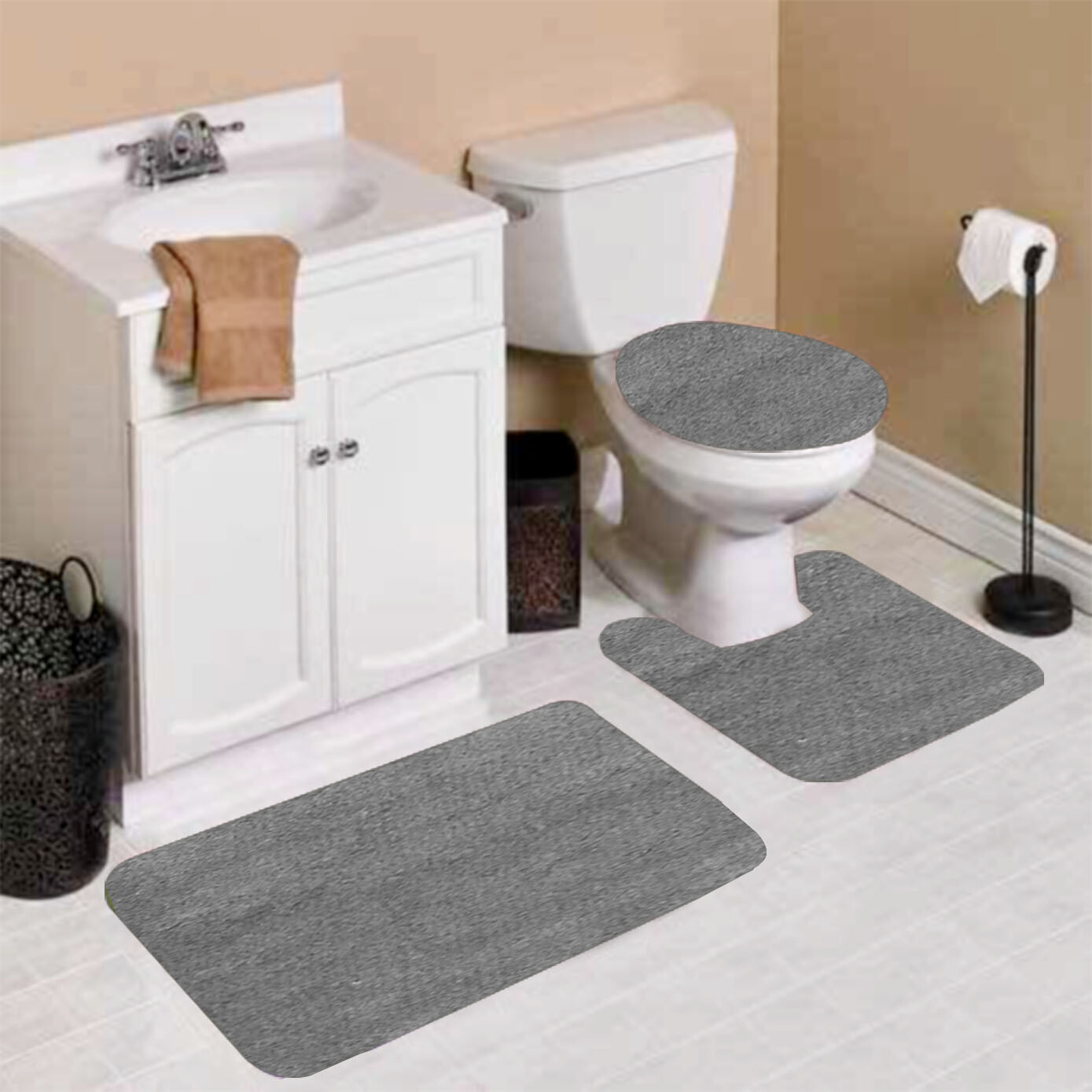3PC #9 SOFT BATHROOM SET BATH MAT CONTOUR RUG TOILET LID COVER NEW 3 styles #6