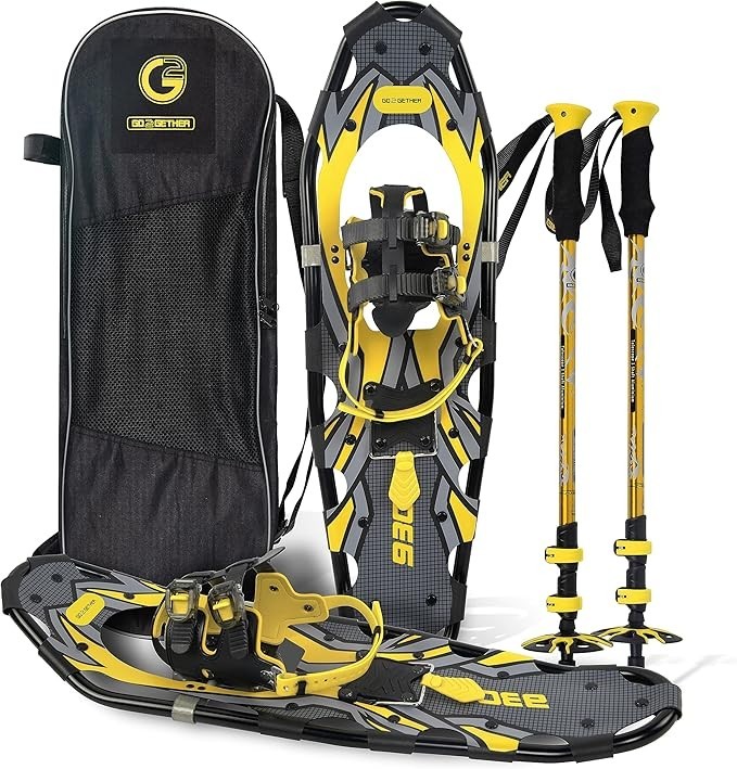 G2 25" LIGHTWEIGHT SNOWSHOES FOR MEN AND WOMEN, WITH TREKKING POLES, YELLOW