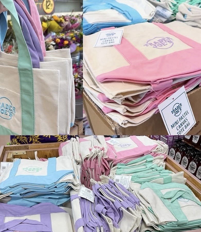 Presale Trader Joe’s mini Pastel canvas reusable tote bags set of 4 2026 Easter