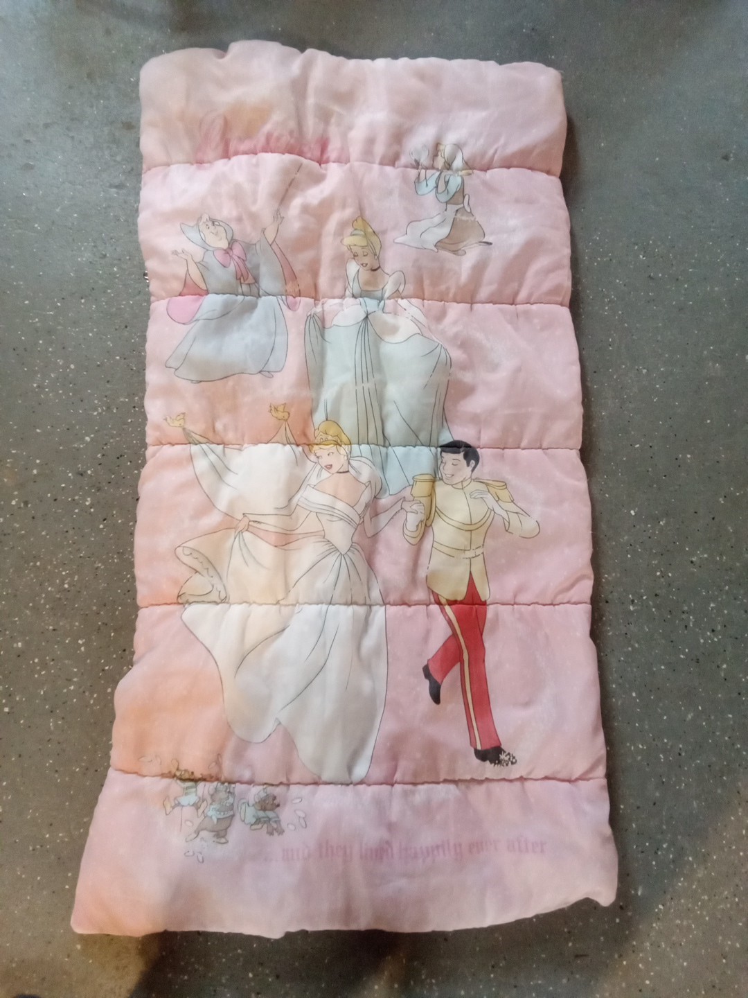 Vintage 90s Disney Princess Cinderella Prince Charming Wedding Pink Sleeping Bag