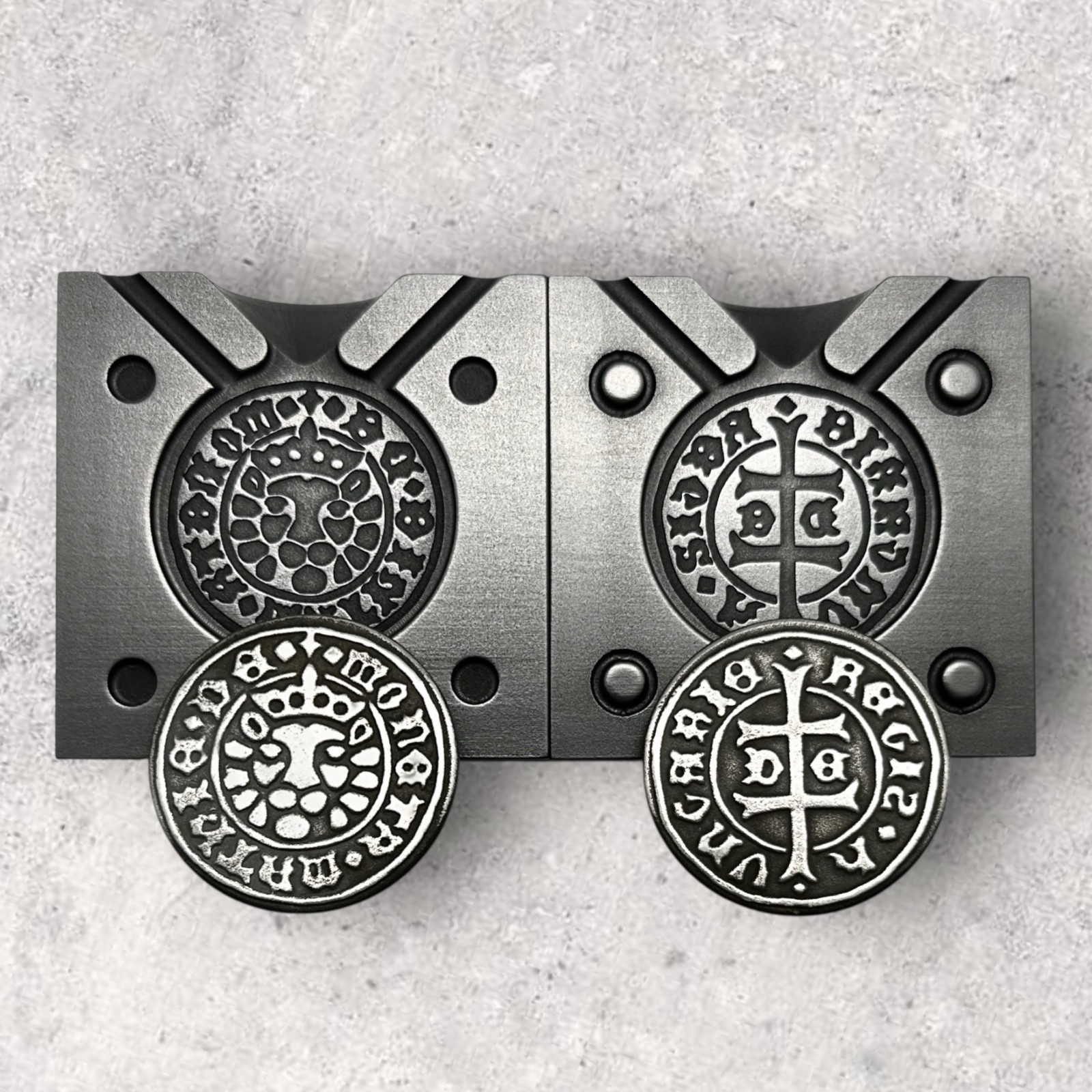 SILVER CROWNED LION / Hungarian Denier [1400’s] 2-Sided Graphite Coin Mold