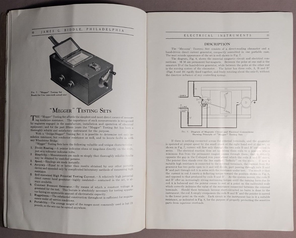 1925 Megger & Bridge Megger Insulation Testing Sets Catalog James Biddle B1-54