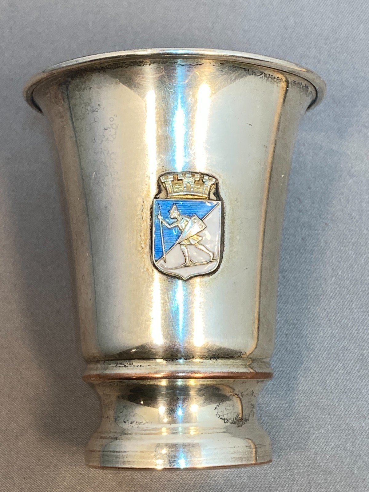 Vintage Silver Silverplate Shot Glass Cup Enamel crest coat of arms Lillehammer